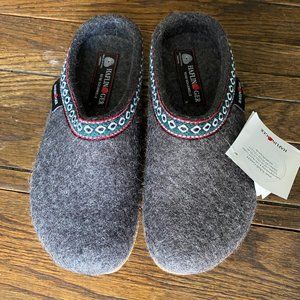 Haflinger Grizzly Classic dark grey natural wool unisex slip on clogs size EU 36